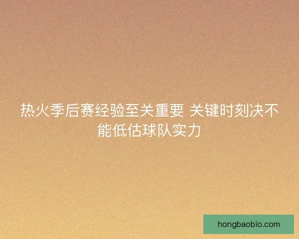 热火季后赛经验至关重要 关键时刻决不能低估球队实力
